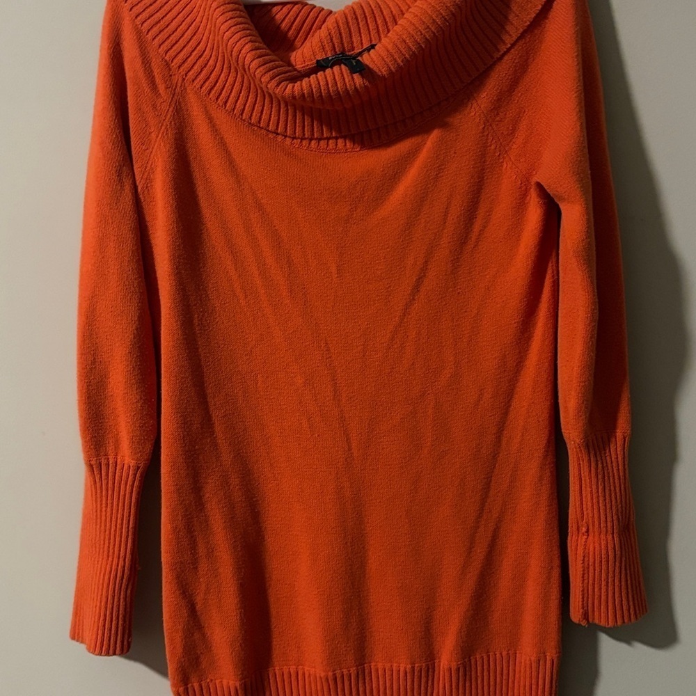 BCBGMaxAzria Vibrant Orange Cowl Neck Sweater Dress - Picture 5 of 5